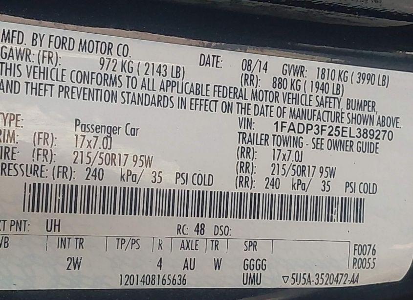 Photo 9 of 2014 Ford Focus SE (VIN 1FADP3F25EL389270)