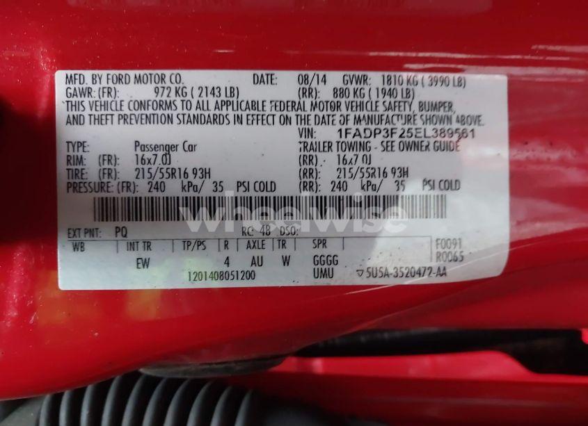 Photo 9 of 2014 Ford Focus SE (VIN 1FADP3F25EL389561)