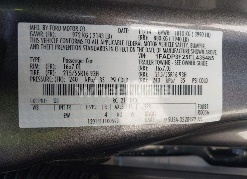 Photo 9 of 2014 Ford Focus SE (VIN 1FADP3F25EL435485)