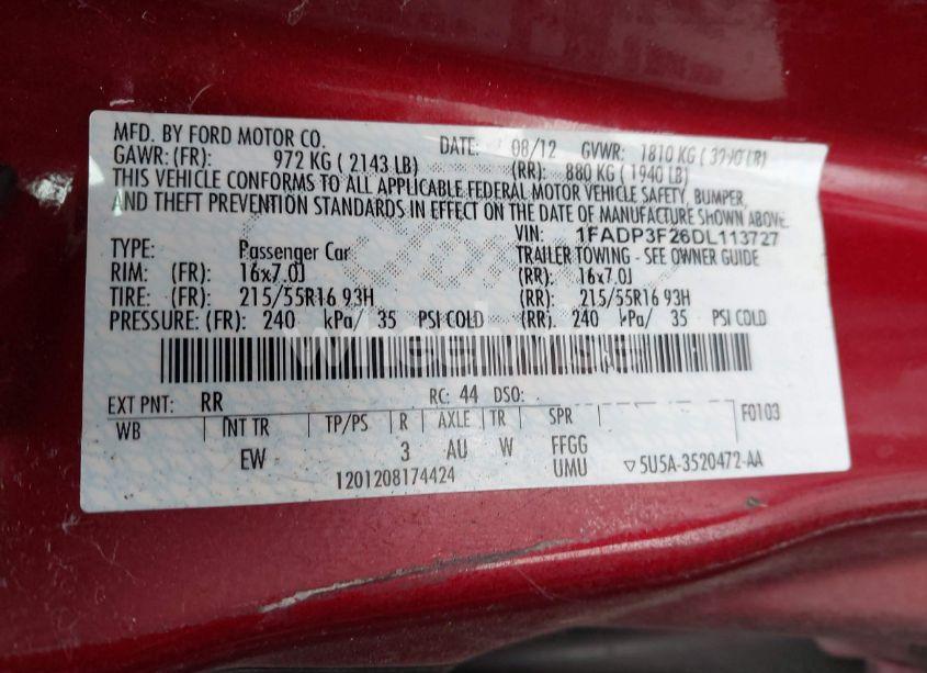 Photo 9 of 2013 Ford Focus SE (VIN 1FADP3F26DL113727)
