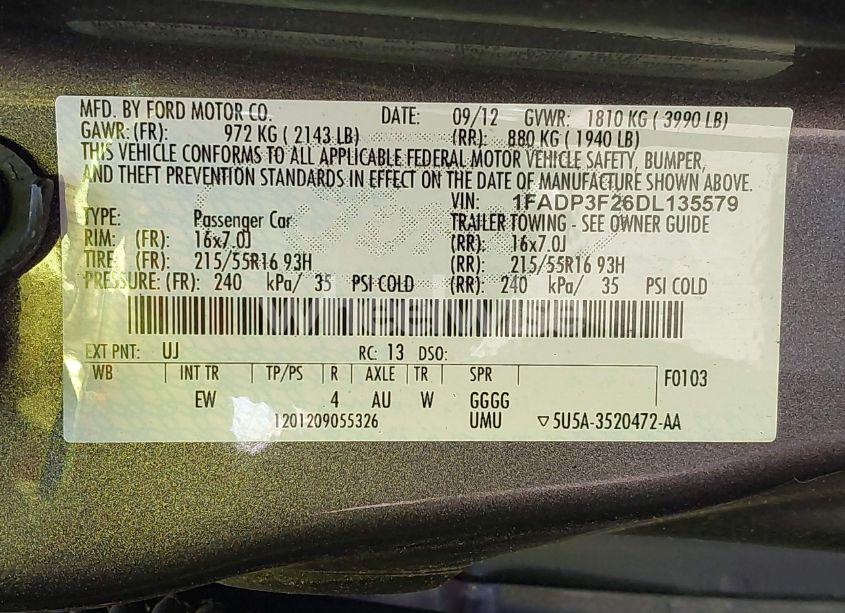 Photo 9 of 2013 Ford Focus SE (VIN 1FADP3F26DL135579)