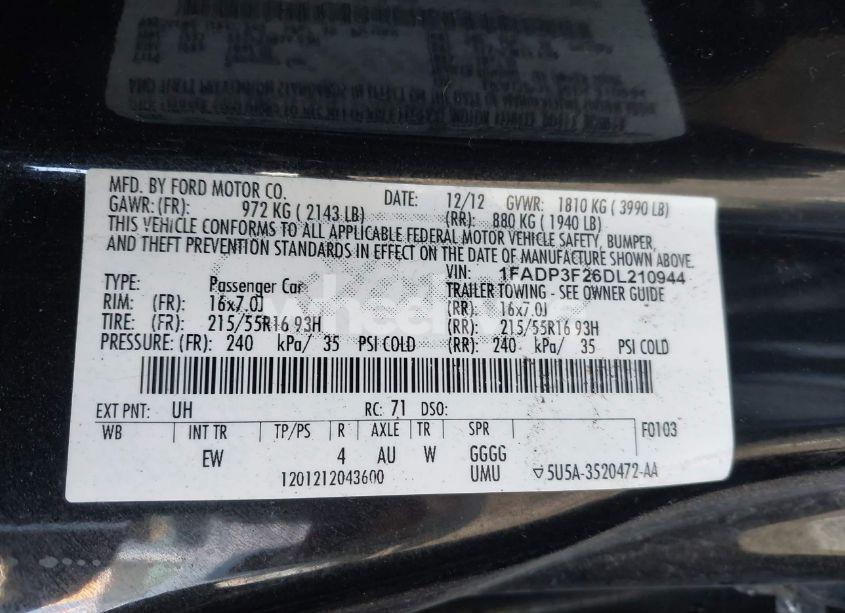 Photo 9 of 2013 Ford Focus SE (VIN 1FADP3F26DL210944)