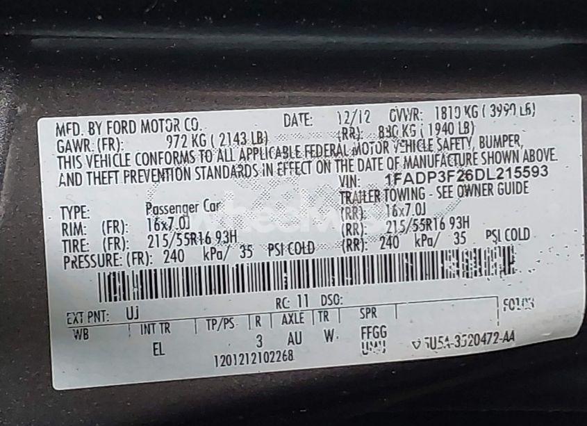 Photo 9 of 2013 Ford Focus SE (VIN 1FADP3F26DL215593)