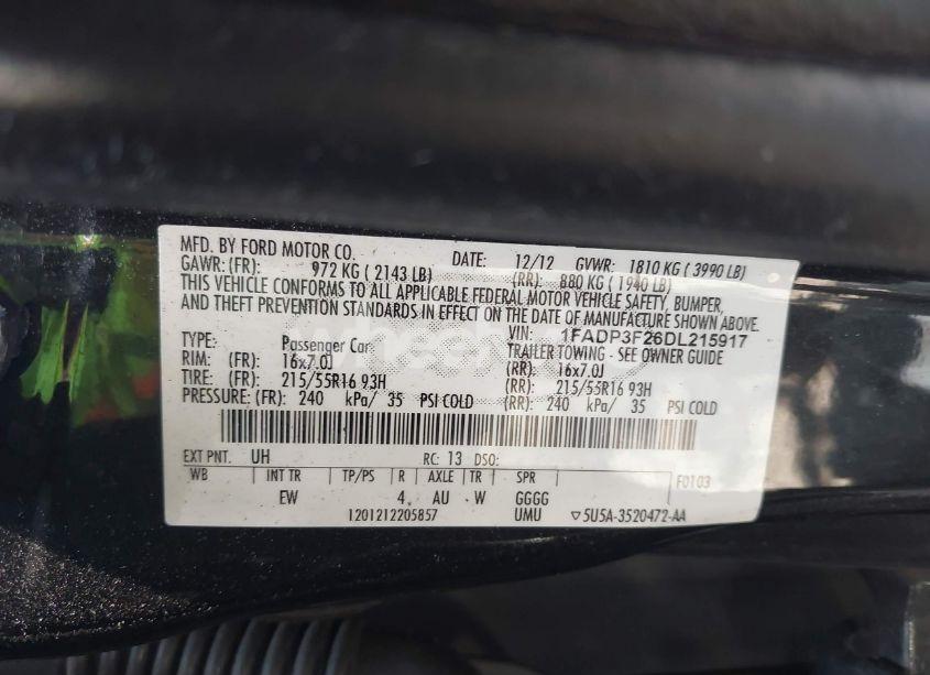 Photo 9 of 2013 Ford Focus SE (VIN 1FADP3F26DL215917)