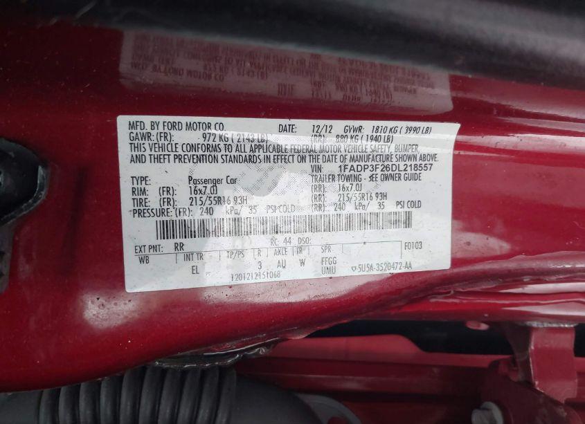 Photo 9 of 2013 Ford Focus SE (VIN 1FADP3F26DL218557)