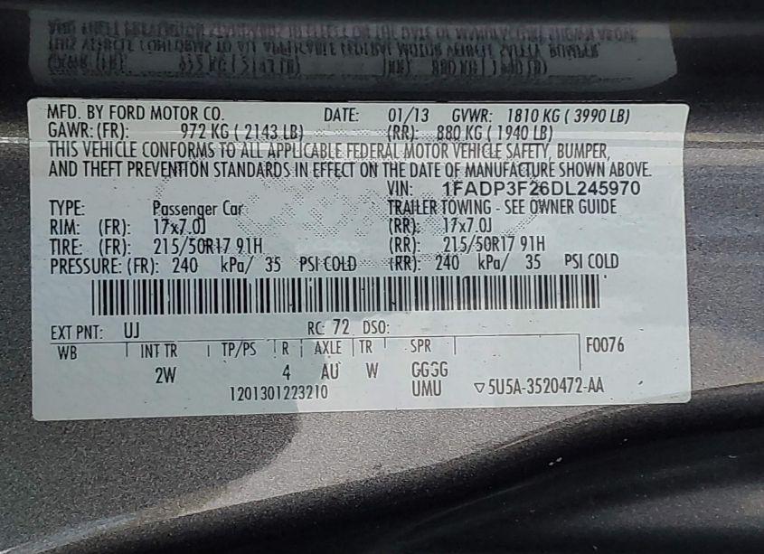 Photo 9 of 2013 Ford Focus SE (VIN 1FADP3F26DL245970)