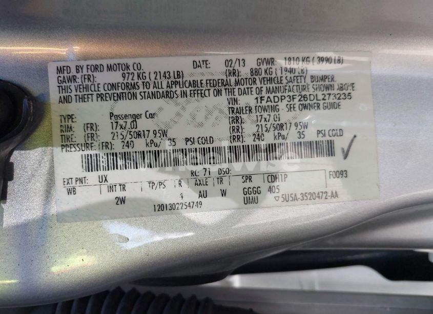 Photo 9 of 2013 Ford Focus SE (VIN 1FADP3F26DL273235)