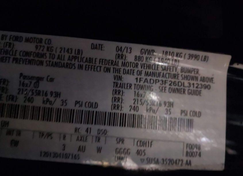 Photo 9 of 2013 Ford Focus SE (VIN 1FADP3F26DL312390)