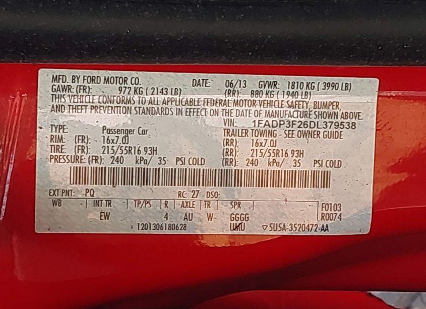 Photo 9 of 2013 Ford Focus SE (VIN 1FADP3F26DL379538)