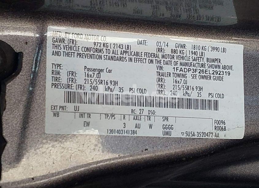 Photo 9 of 2014 Ford Focus SE (VIN 1FADP3F26EL292319)