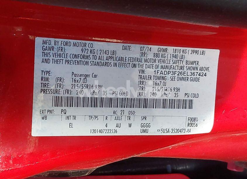 Photo 9 of 2014 Ford Focus SE (VIN 1FADP3F26EL367424)