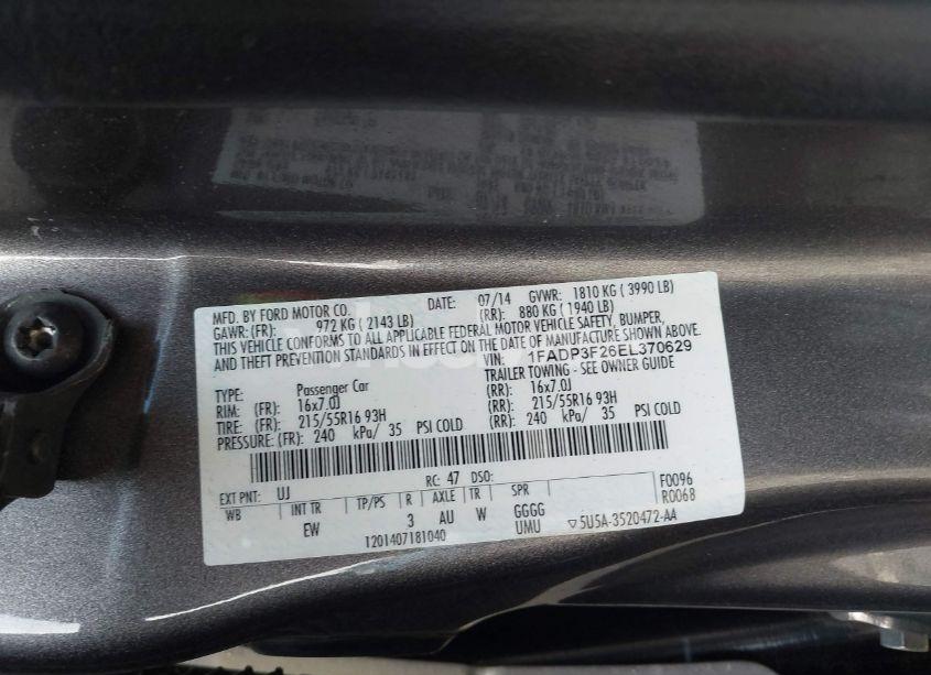 Photo 9 of 2014 Ford Focus SE (VIN 1FADP3F26EL370629)