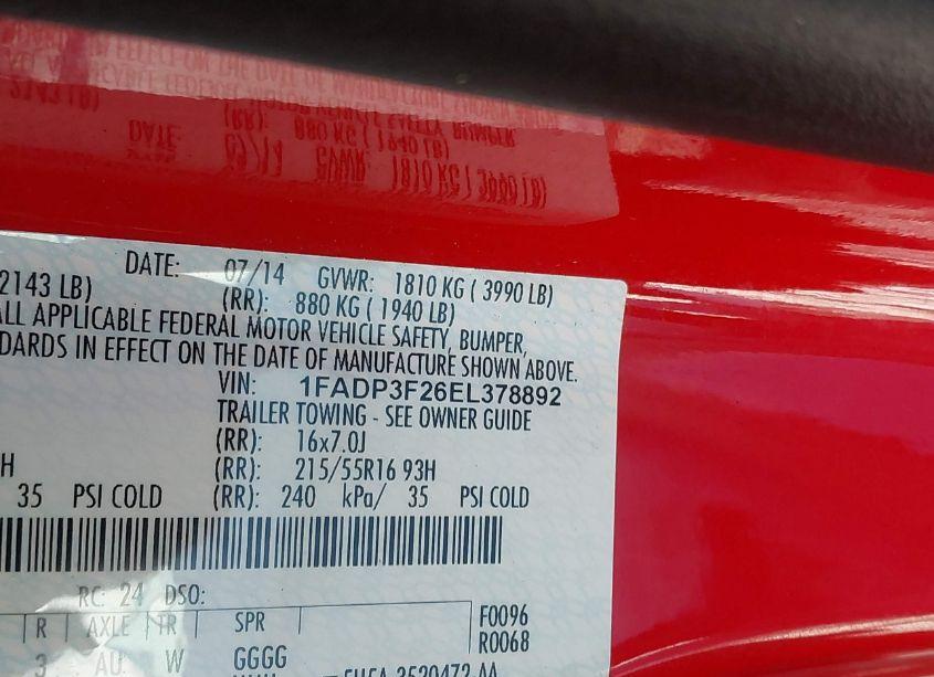 Photo 9 of 2014 Ford Focus SE (VIN 1FADP3F26EL378892)