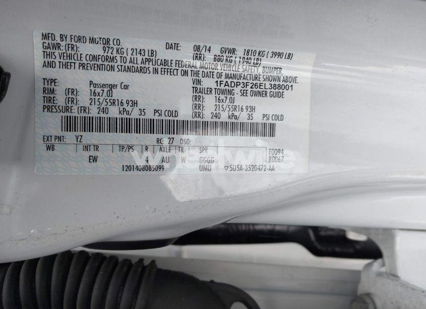 Photo 9 of 2014 Ford Focus SE (VIN 1FADP3F26EL388001)