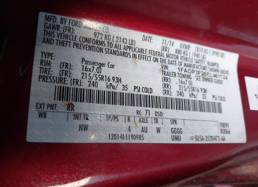 Photo 9 of 2014 Ford Focus SE (VIN 1FADP3F26EL461724)