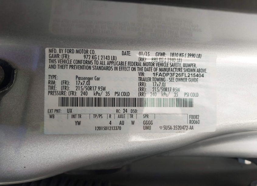 Photo 9 of 2015 Ford Focus SE (VIN 1FADP3F26FL215404)