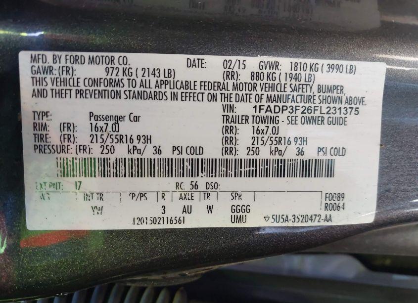 Photo 9 of 2015 Ford Focus SE (VIN 1FADP3F26FL231375)