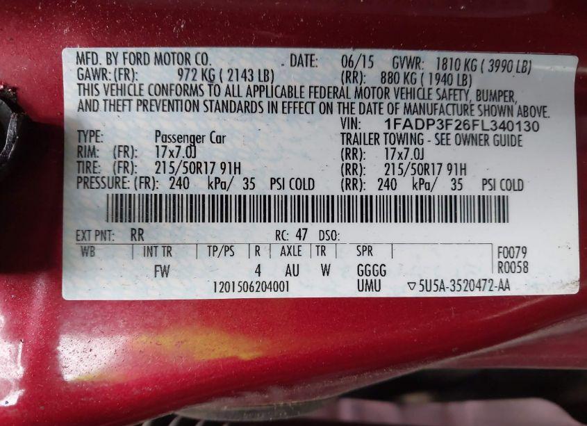 Photo 9 of 2015 Ford Focus SE (VIN 1FADP3F26FL340130)