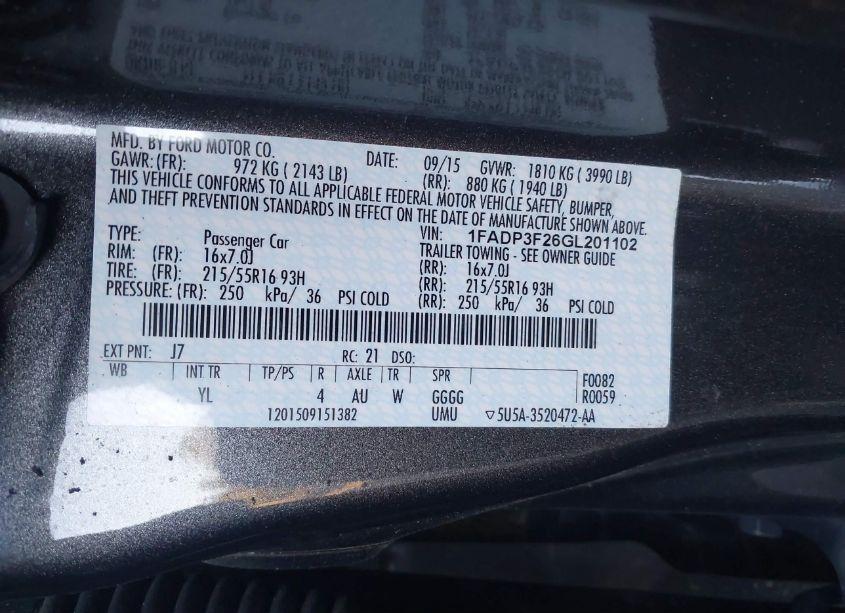 Photo 9 of 2016 Ford Focus SE (VIN 1FADP3F26GL201102)