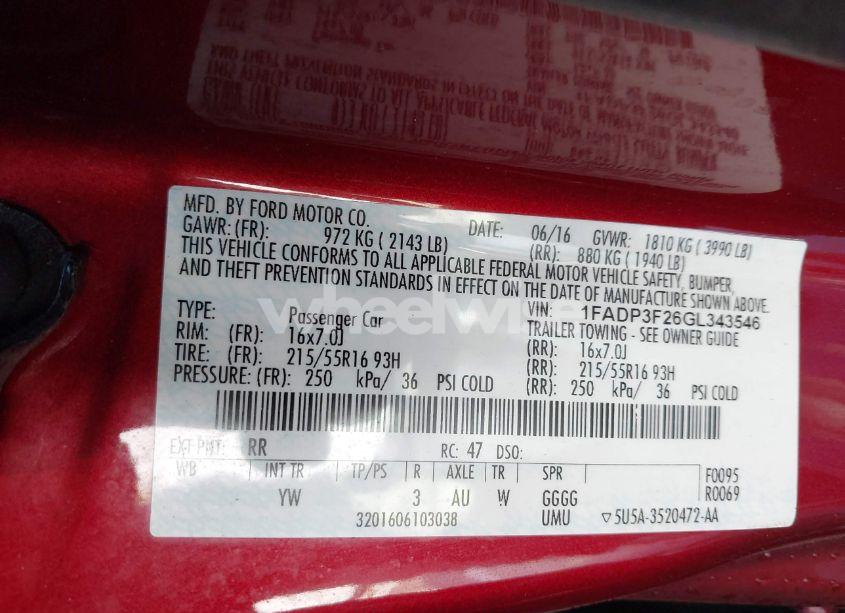 Photo 9 of 2016 Ford Focus SE (VIN 1FADP3F26GL343546)