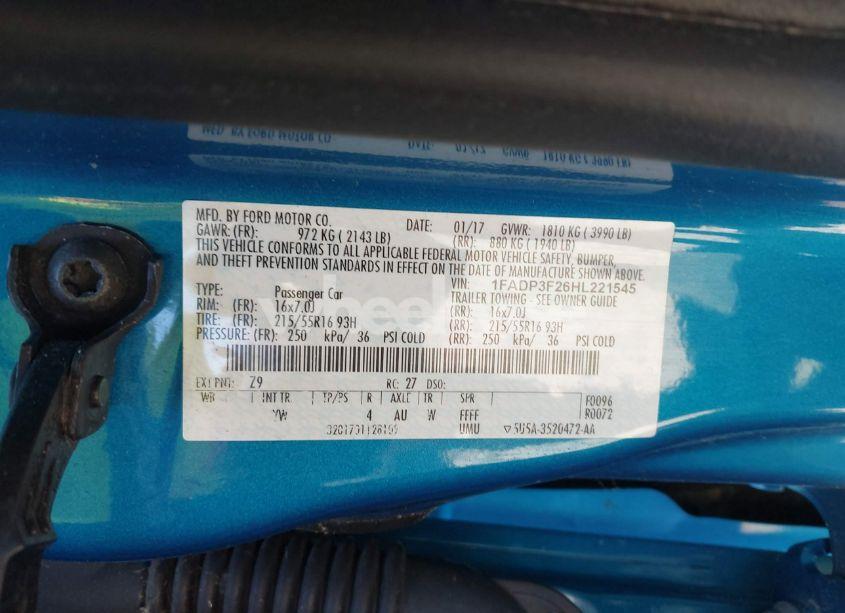 Photo 9 of 2017 Ford Focus SE (VIN 1FADP3F26HL221545)