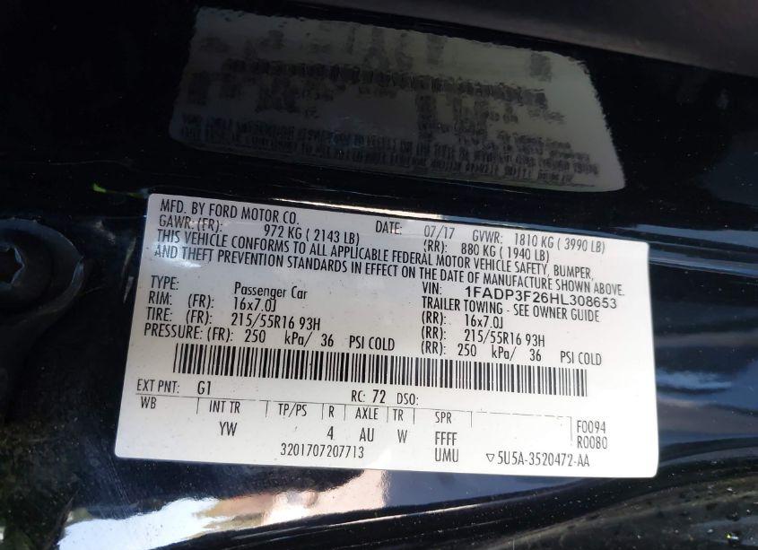 Photo 9 of 2017 Ford Focus SE (VIN 1FADP3F26HL308653)