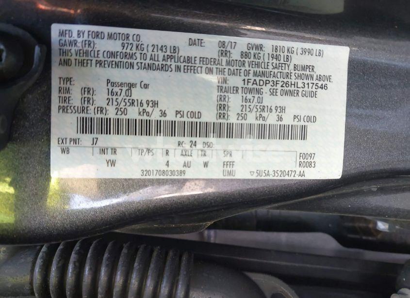 Photo 9 of 2017 Ford Focus SE (VIN 1FADP3F26HL317546)