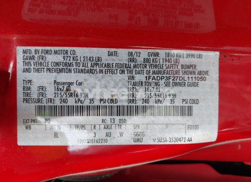 Photo 9 of 2013 Ford Focus SE (VIN 1FADP3F27DL111050)