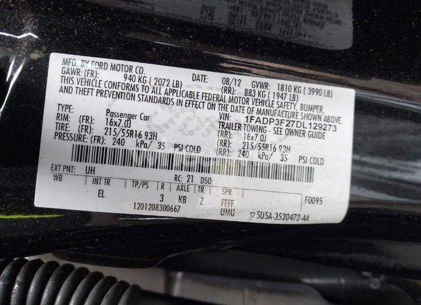 Photo 9 of 2013 Ford Focus SE (VIN 1FADP3F27DL129273)