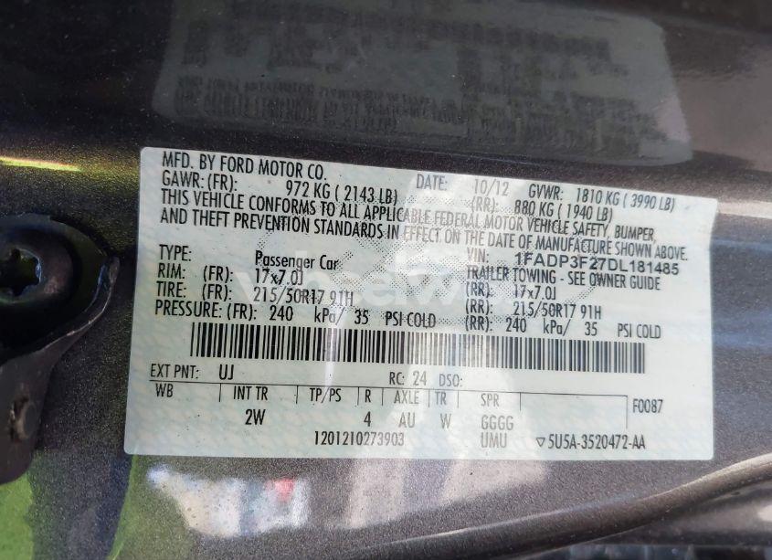 Photo 9 of 2013 Ford Focus SE (VIN 1FADP3F27DL181485)