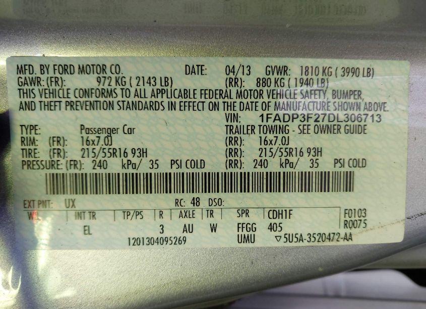 Photo 9 of 2013 Ford Focus SE (VIN 1FADP3F27DL306713)