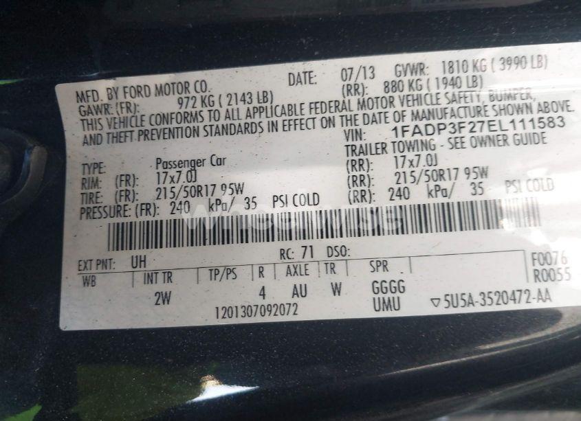 Photo 9 of 2014 Ford Focus SE (VIN 1FADP3F27EL111583)