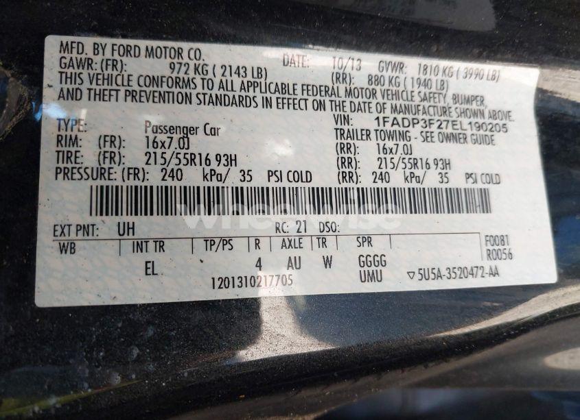 Photo 9 of 2014 Ford Focus SE (VIN 1FADP3F27EL190205)