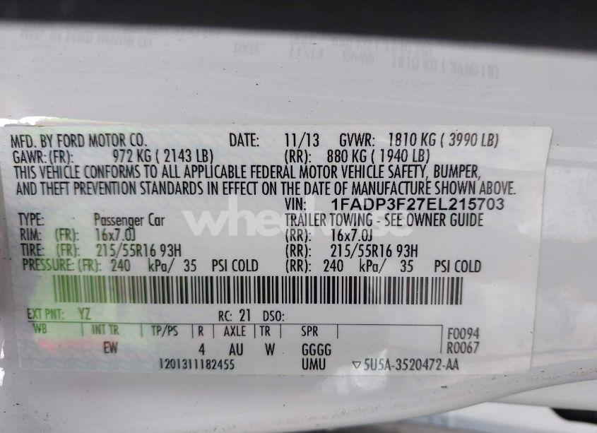 Photo 9 of 2014 Ford Focus SE (VIN 1FADP3F27EL215703)