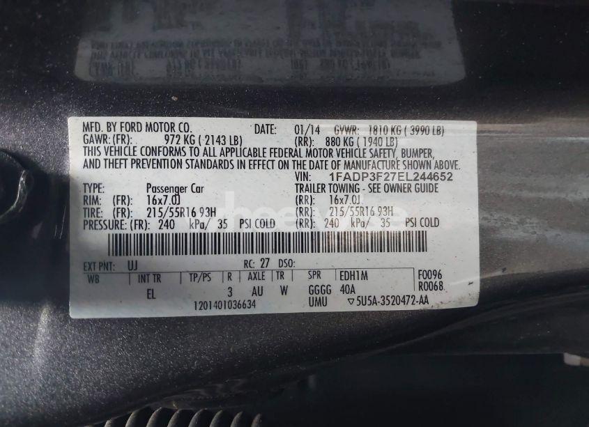 Photo 9 of 2014 Ford Focus SE (VIN 1FADP3F27EL244652)