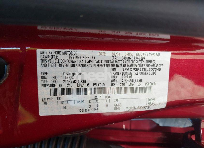 Photo 9 of 2014 Ford Focus SE (VIN 1FADP3F27EL307345)