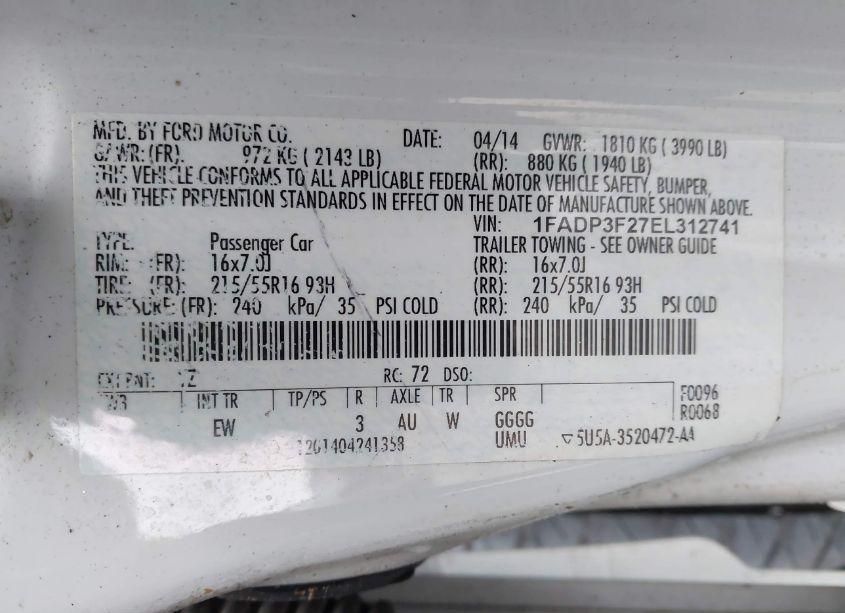 Photo 9 of 2014 Ford Focus SE (VIN 1FADP3F27EL312741)