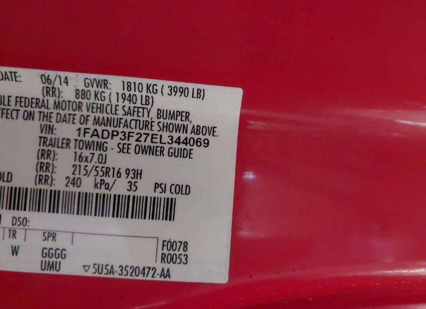 Photo 9 of 2014 Ford Focus SE (VIN 1FADP3F27EL344069)