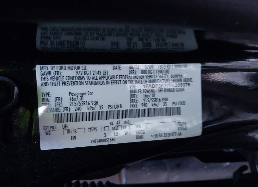 Photo 9 of 2014 Ford Focus SE (VIN 1FADP3F27EL388976)