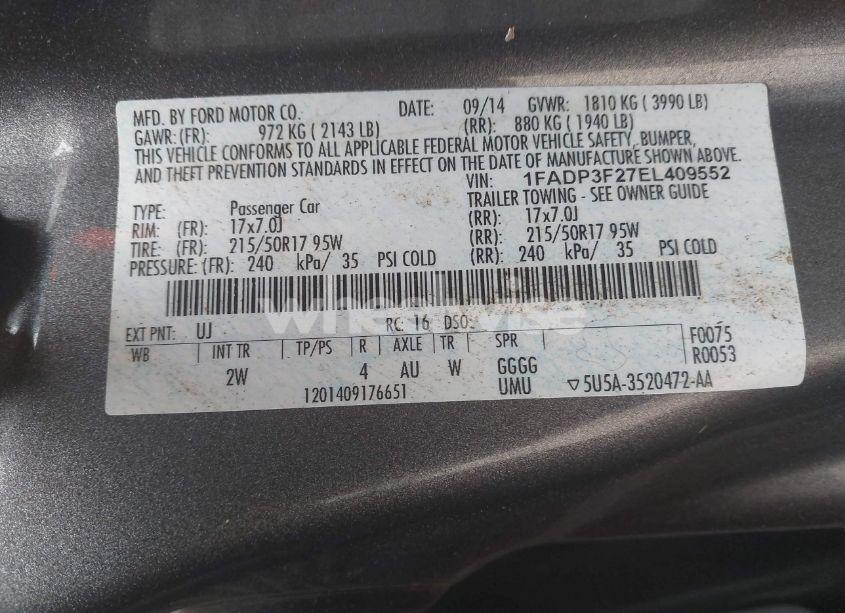 Photo 9 of 2014 Ford Focus SE (VIN 1FADP3F27EL409552)