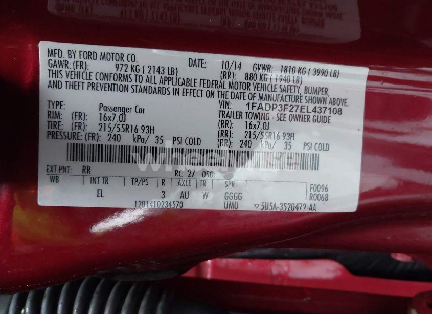 Photo 9 of 2014 Ford Focus SE (VIN 1FADP3F27EL437108)