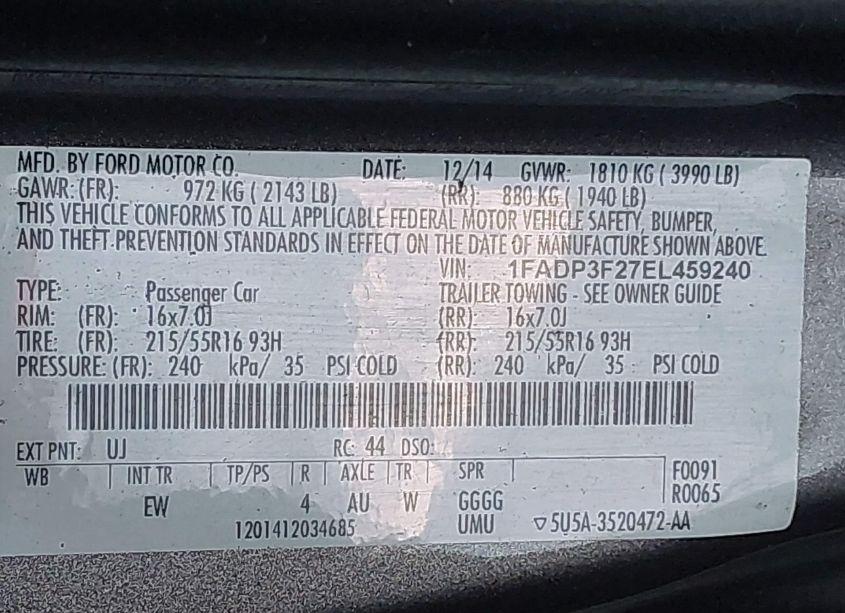 Photo 9 of 2014 Ford Focus SE (VIN 1FADP3F27EL459240)