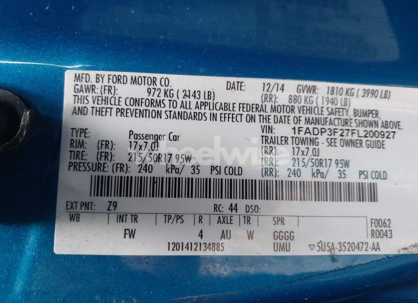 Photo 9 of 2015 Ford Focus SE (VIN 1FADP3F27FL200927)