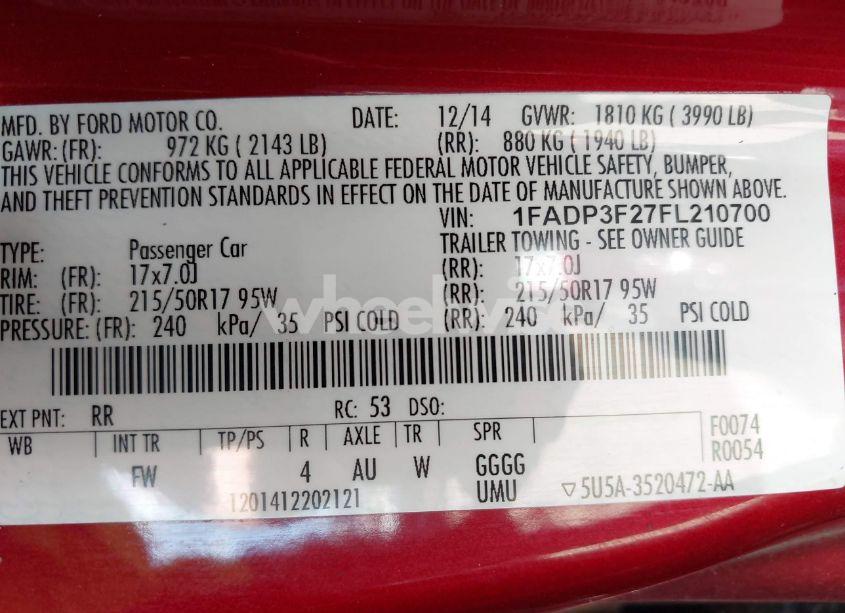 Photo 9 of 2015 Ford Focus SE (VIN 1FADP3F27FL210700)