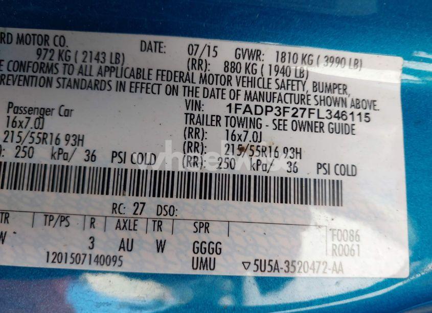 Photo 9 of 2015 Ford Focus SE (VIN 1FADP3F27FL346115)