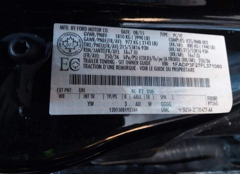 Photo 9 of 2015 Ford Focus SE (VIN 1FADP3F27FL371080)