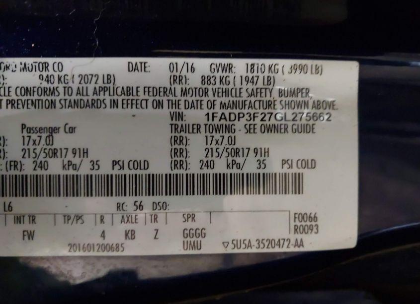 Photo 9 of 2016 Ford Focus SE (VIN 1FADP3F27GL275662)