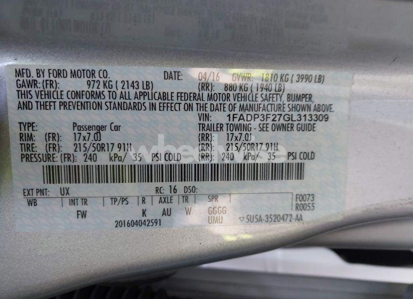 Photo 9 of 2016 Ford Focus SE (VIN 1FADP3F27GL313309)