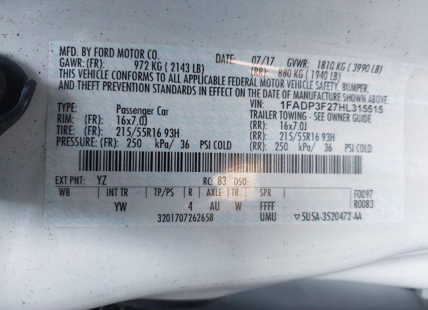 Photo 9 of 2017 Ford Focus SE (VIN 1FADP3F27HL315515)