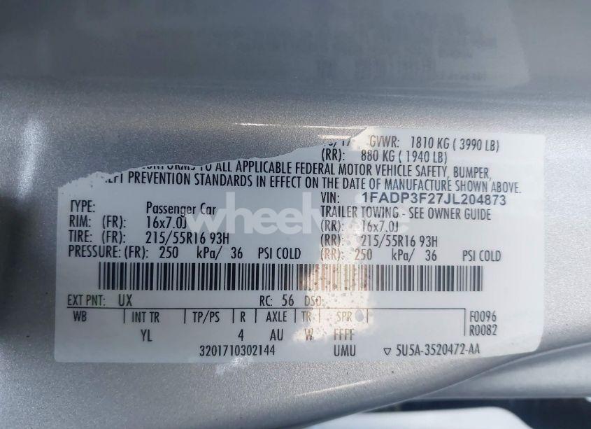 Photo 9 of 2018 Ford Focus SE (VIN 1FADP3F27JL204873)